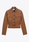Saint Laurent Saharienne Leather Cropped Jacket In Brown