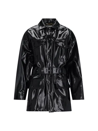 Saint Laurent Saharienne Leather-effect Jacket In Black