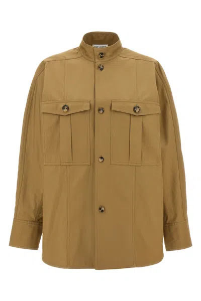 Saint Laurent Shirt Utility Tortoiseshell Buttons In Beige