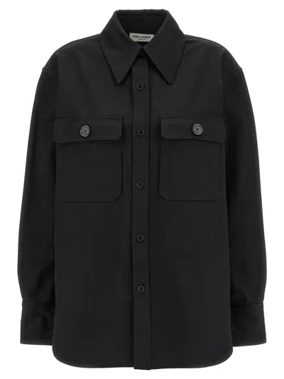 Saint Laurent Black Denim Shirt In Blue