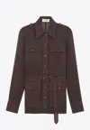Saint Laurent Women Biologic Silk Dress With Belt At Waist In Brown