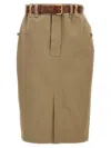 Saint Laurent Midi Skirt In Wool In Beige