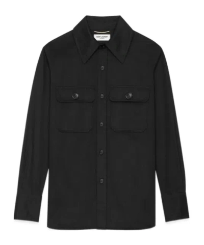 Saint Laurent Saharienne Twill Cotton Shirt In Black