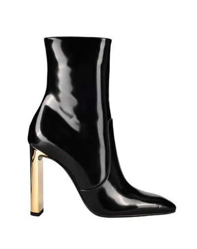 SAINT LAURENT SAINT LAURENT SAINT LAURENT AUTEUIL ANKLE BOOTS IN GLAZED LEATHER WOMAN ANKLE BOOTS BLACK SIZE 7 LEA