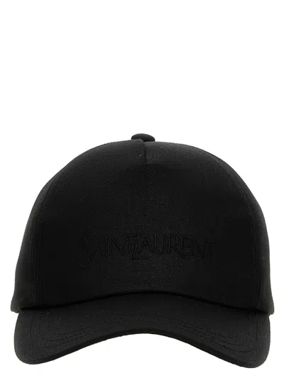 Saint Laurent Cassandre Cotton Denim Cap In Black