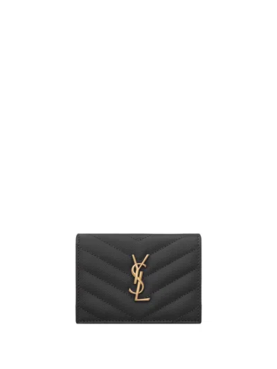 Saint Laurent Chevron-stitch Credit Card Holder In Black