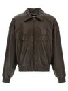 Saint Laurent Lambskin Zip Bomber Jacket In Brown