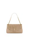 Saint Laurent Calypso Large Bag In Beige Suede, Grosgrain Lining, Bronze-colored Metal