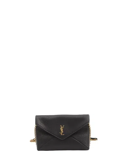 Saint Laurent Cassandre Chain Clutch In Black Lambskin, Featuring A Leather Lining, Br