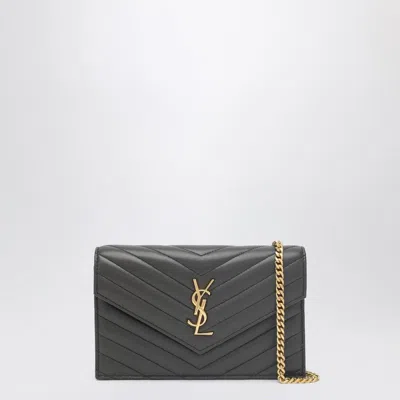 Saint Laurent Cassandre Envelope Chain Wallet In Grey Lambskin Leather Features Iconic In Gray