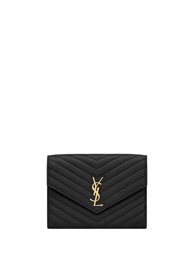 Saint Laurent Cassandre Matelassé Flap Pouch In Quilted Lambskin In Black