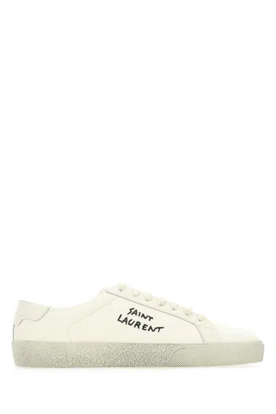 Saint Laurent Court Sl/06 Sneakers In Worn-look Fabric And Leather, White, Contrasting