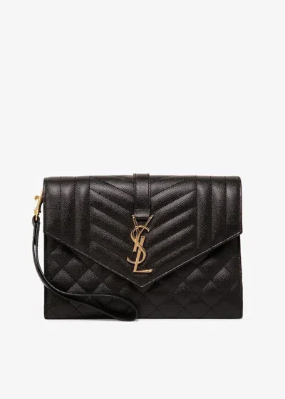 Saint Laurent Envelope Flap Pouch In Mix Matelassé Grain De Poudre Leather