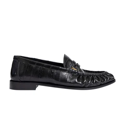Pre-owned Saint Laurent Le Loafer Penny Slippers 'black Glazed Eelskin' | Men's Size 39