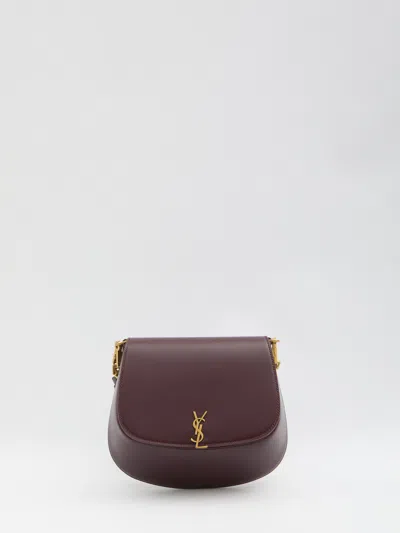 Saint Laurent Mini Voltaire Bag In Red Burgundy Calfskin, Leather Lining, Bronze-color