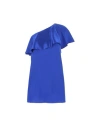Saint Laurent One-shoulder Ruffle Satin Mini Dress In Blue