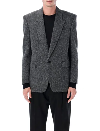 SAINT LAURENT SAINT LAURENT SAINT LAURENT OVERSIZED SINGLE-BREASTED HERRINGBONE WOOL JACKET