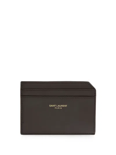 Saint Laurent Paris Open Card Case In Two-tone Smooth Leather In Brown