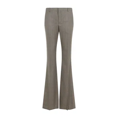 Saint Laurent Prince Of Wales Wool Straight-leg Trousers For Women In Brown