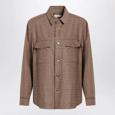 Saint Laurent Long Sleeve Checkered Overshirt Chest Pockets In Brown