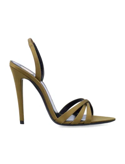 Saint Laurent Satin Crepe Kate Sandals In Green