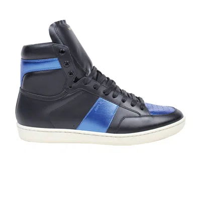 Pre-owned Saint Laurent Sl-10 High Top 'black Metallic Blue' | Men's Size 44