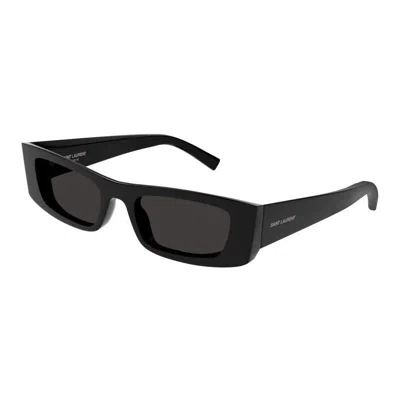 Saint Laurent Men's Temple-logo Rectangle Sunglasses In Black