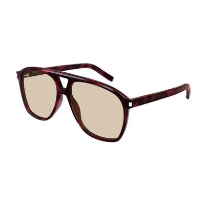 Saint Laurent Tortoiseshell Sl 596 Dune Rectangular Sunglasses In Brown