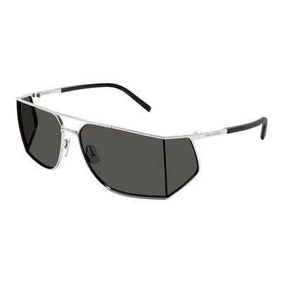 Saint Laurent Adjustable Metal Frame Sunglasses With Dark Lenses In Gray