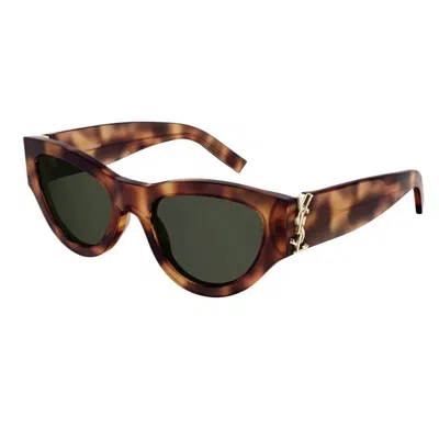Saint Laurent Havana-havana-green Acetate Sunglasses In Animal Print