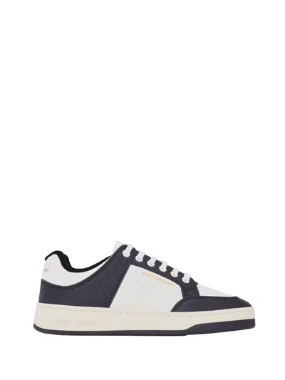 Saint Laurent Sl/61 Low Sneaker In Perforated Calfskin, Rubber Sole, Black And White C