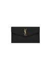Saint Laurent Small Envelope Pochette In Black Grain De Poudre Embossed Leather With M