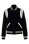 Saint Laurent Teddy Leather-trimmed Recycled Wool-blend Bomber Jacket