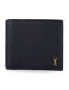 Saint Laurent Compact Cassandre East West Leather Wallet In Blue