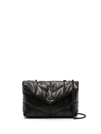 Saint Laurent Toy Mini Puffer Bag In Lambskin, Chevron Design, Signature Ysl Logo Plaq
