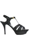 Saint Laurent Tribute Platform Sandals In Smooth Leather Shoes In Black