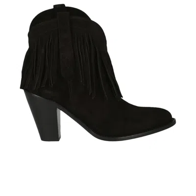 Pre-owned Saint Laurent Wmns Western Fringed Ankle Boot 'black Suede' | Women's Size 35.5