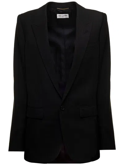 Saint Laurent Woman's Black  Gabardine Single-breasted Blazer