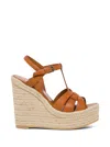Saint Laurent Tribute Woven Leather Espadrille Wedge Sandals In Multicolor