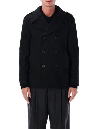 Saint Laurent Wool Peacoat With Epaulettes In Black
