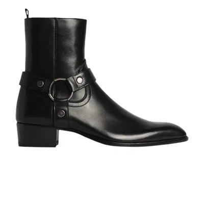 Pre-owned Saint Laurent Wyatt 40mm Leather Harness Boot 'black' | Men's Size 39