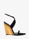 Saint Laurent Wedge Sandals With Adjustable Ankle Strap In Black