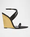 Saint Laurent Wedge Sandals With Adjustable Ankle Strap In Nero