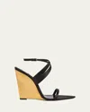 Saint Laurent Wedge Sandals With Adjustable Ankle Strap In Nero