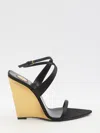 Saint Laurent Wedge Sandals With Adjustable Ankle Strap In Black