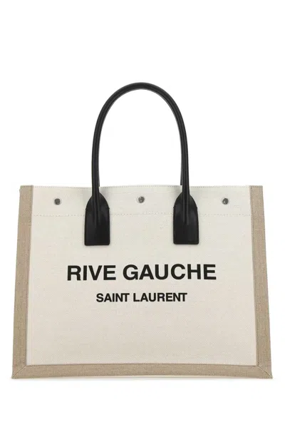 Saint Laurent Sand Canvas Big Rive Gauche Shopping Bag In Neutral