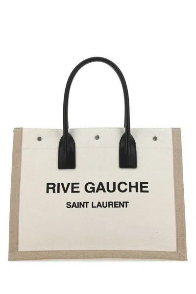 Saint Laurent Sand Canvas Big Rive Gauche Shopping Bag In Neutral
