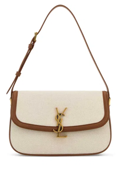 Saint Laurent Sand Canvas Solferino Shoulder Bag In Neutral