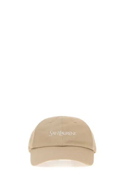 Saint Laurent Sand Cotton Baseball Cap In Brown
