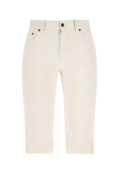 Saint Laurent Natural Regular Fit Bermuda Shorts In Beige O Tan